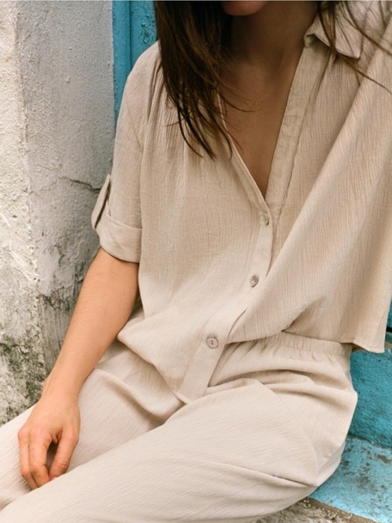 Zara Other - Zara Cream Relaxed Button Jumpsuit